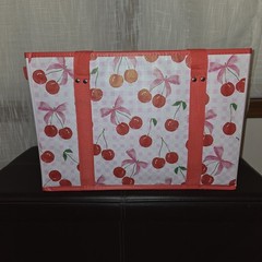 Collapsible Box Tote Cherry Gingham Bows Reusable Folds Flat Heavy Duty NEW