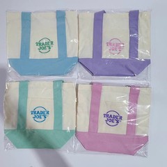 Trader Joe’s Mini Pastel Canvas Tote Bag NWT Blue Green Pink Purple | US Stock