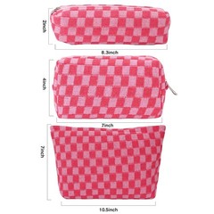 LYDZTION Large Capacity Makeup Bag Set – 3 Pieces Checkered 3pcs rose red