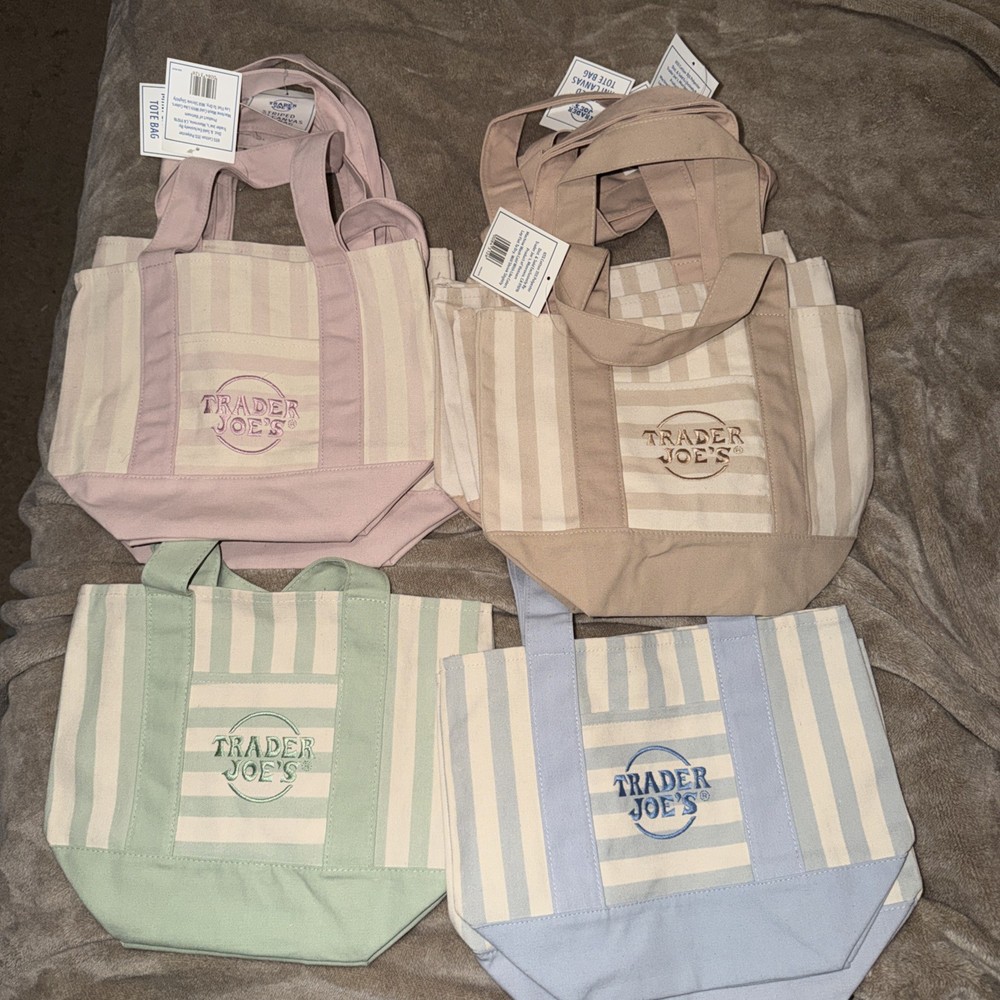 Trader Joe’s Mini Pastel Stripe Canvas Tote Bag Limited Edition Set Of 4