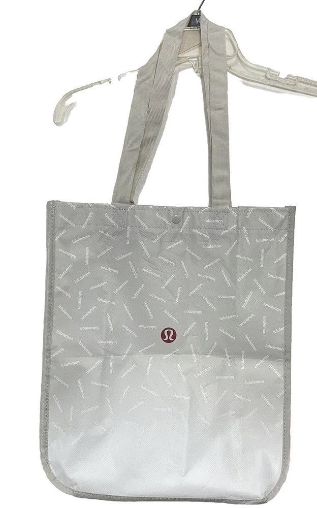Lululemon Holiday Reusable Tote Shopping Bag Large Gray White Ombre Snap Close