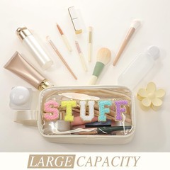 Kacctyen Letter Clear Makeup Bags Stuff Pouch 9.5 x 5.1 x 2.8 inches, Beige
