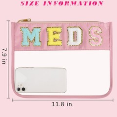 Chenille Snack Bags Letter Clear Snacks Pouch, Preppy Medicine Bag Pink Meds