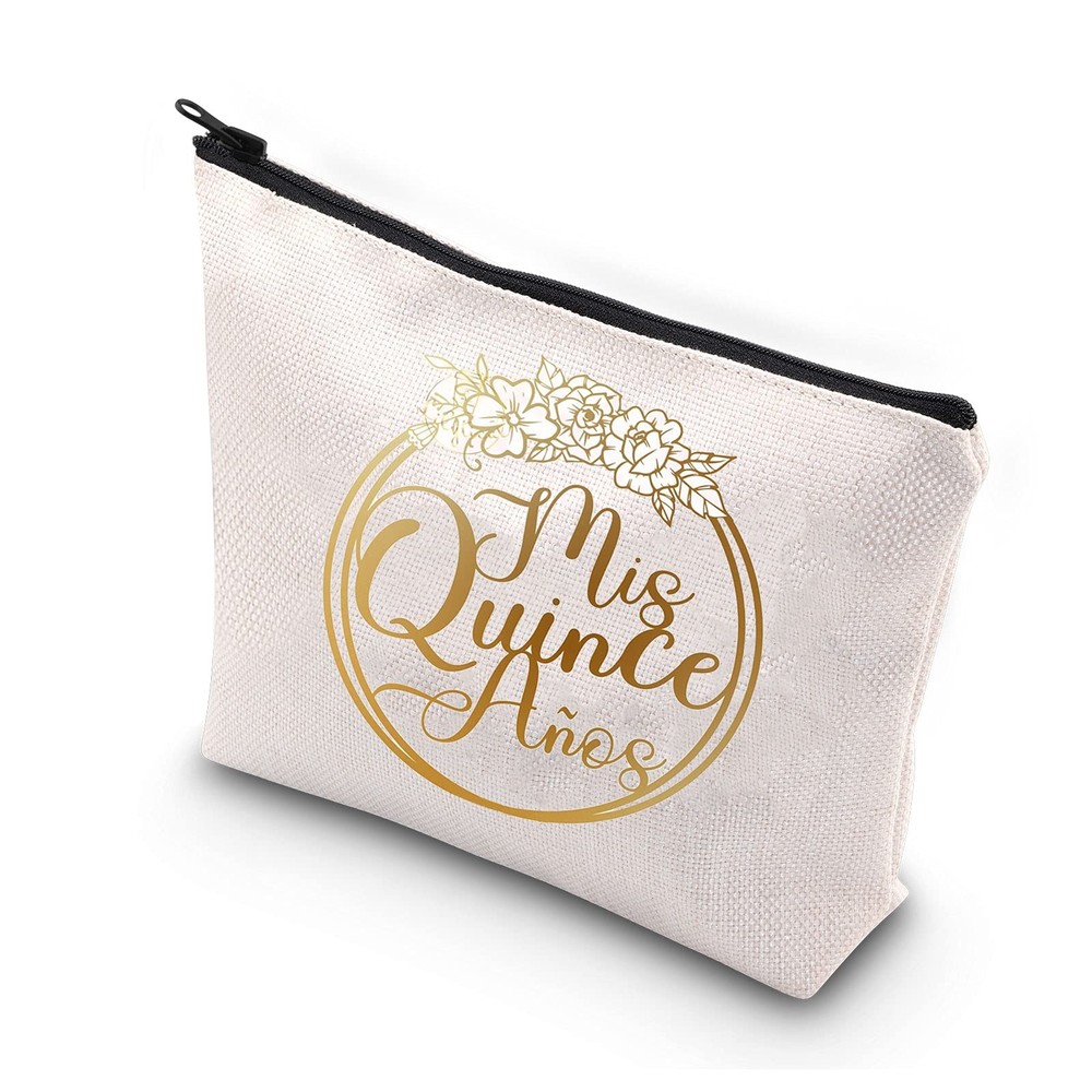 BDPWSS 15th Birthday Cosmetic Makeup Bag For Teen Girls Medium, White/Black