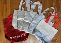 ATHLETA Lot Totes Silver White Red Reusable Shopping Bag 18″ X 17″