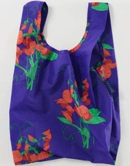 BAGGU Standard Reusable Shopping Bag Blue Sweet Pea Floral 100% Nylon 50lbs
