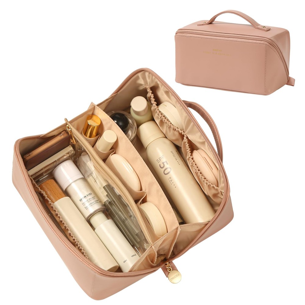 Omeily Travel Makeup Bag Toiletry for Women Large Cosmetic C-Pink