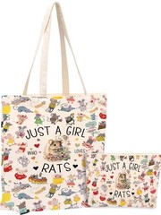 Just A Girl Who Loves Rats, Canvas Reusable Tote Bag And Small Accessory Bag