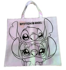 Disney STITCH & ANGEL Reusable White Iridescent Jumbo Shopping Gift Bag w/Handle