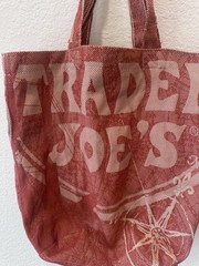 Vintage Trader Joe’s Woven Tote Bag Red Nautical Compass Lighthouse Tapestry