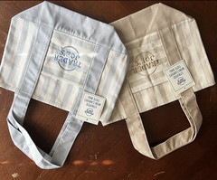 2 PACK BRAND NEW Trader Joe’s Striped Mini Canvas Tote Blue and Tan