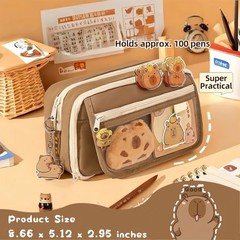 IN Chenthy Capybara Pencil Case Kit with Plush Doll+20 Stickers+2 Brown