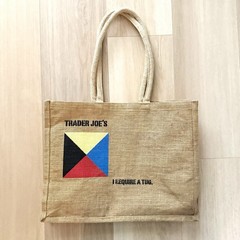 Trader Joe’s Jute Burlap Reusable Tote Bag “I Require a Tug” Grocery Market