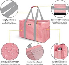 Soft 9 Gallon Extra Large Utility Tote Foldable Reusable Storage Bag (Peach