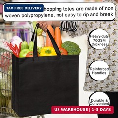 JERIA Black Reusable Totes Bag with Reinforced Handles Non Woven Bulk Shopping B
