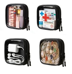 HYOOG Small Clear Double Layer Pouch, Portable Makeup Bag, Mini black