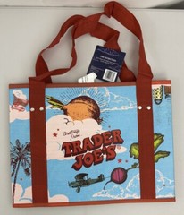 Trader Joe’s 6 Gallon Stand-Up Collapsible Grocery Tote Bag Moon Hibiscus Plane
