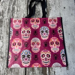 New XXL Skulls ~Day Of The Dead~ Shopping Bag Reusable Tote Bag~ TJX pink