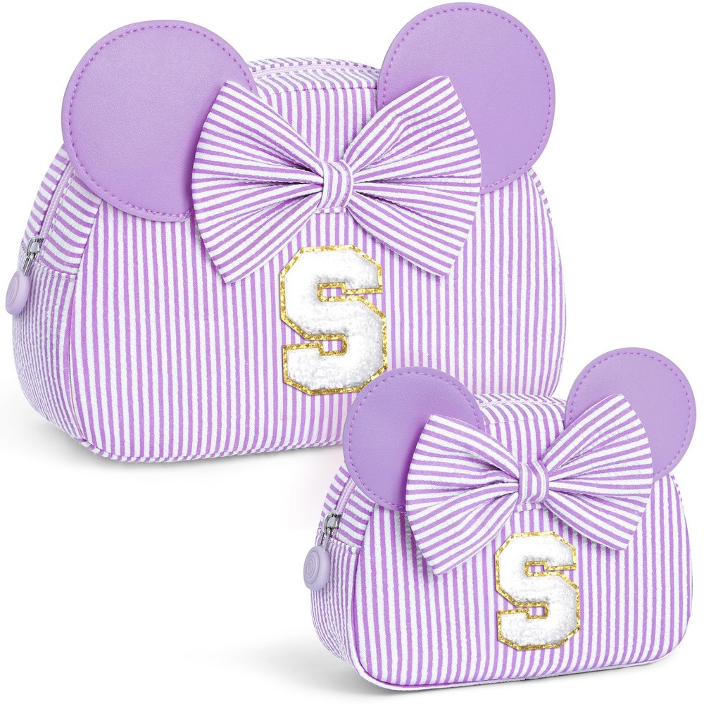 QLOVEA Initial Travel Makeup Bags for Girls | 9.4 x 3.5 x 3.3 inches, Purple