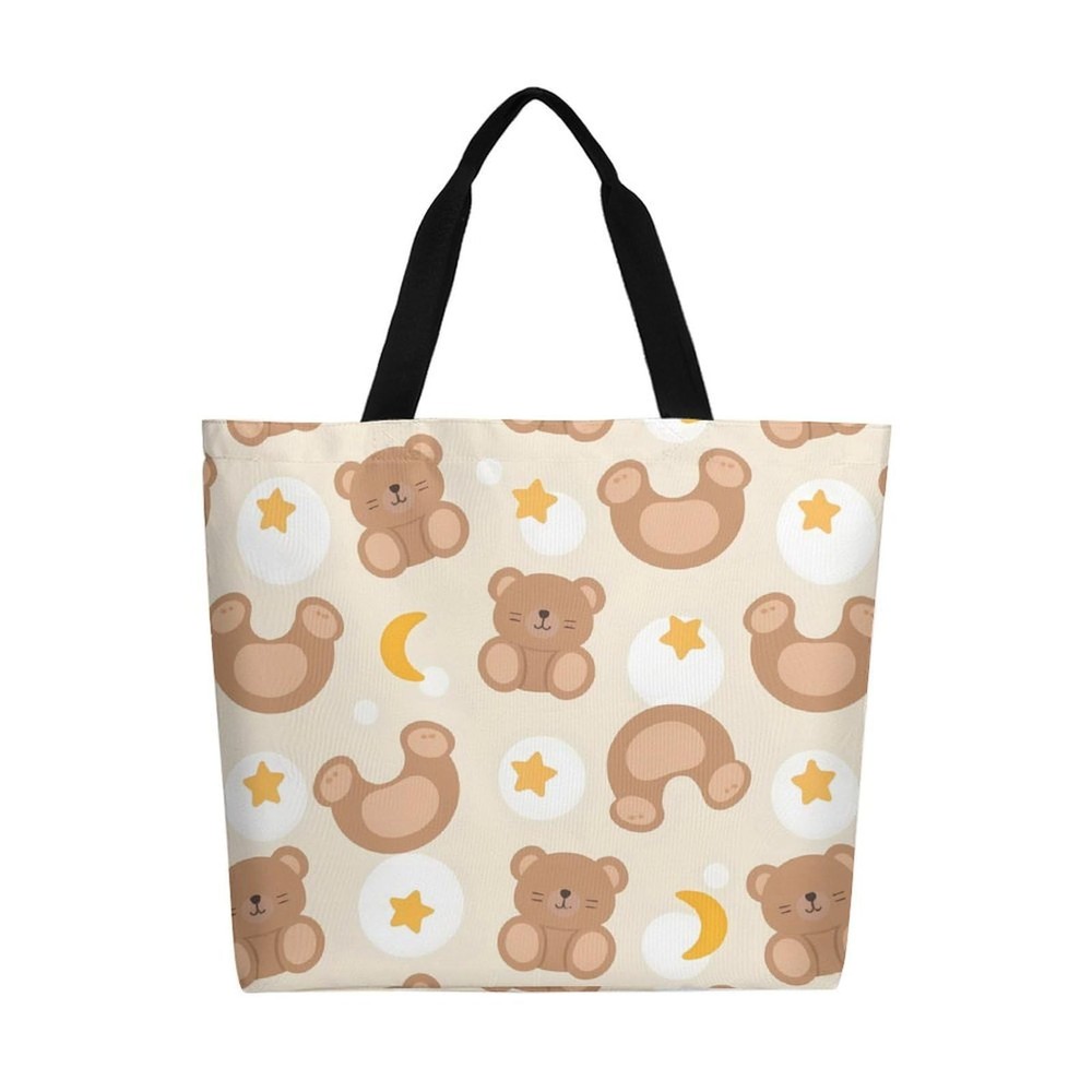 Cute Brown Teddy Bears Canvas Tote Bag Large Women Casual Shoulder Bag Handba…