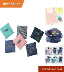 Foldable Reusable Shopping Bags 6-Pack – Water-Resistant & Zipper Pocket Design