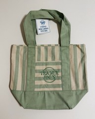 Authentic Trader Joes Mini Pastel Green Stripe Canvas Tote Bag Limited Edition