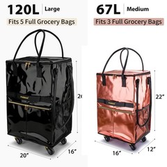 Reusable Grocery Bag on 5 Wheels, Foldable Rolling Tote Bag with Handle and Z…