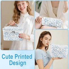 URSKYTOUS 3Pcs Makeup Bag Quilted Cosmetic Set Bow MH 3PCS White Blue