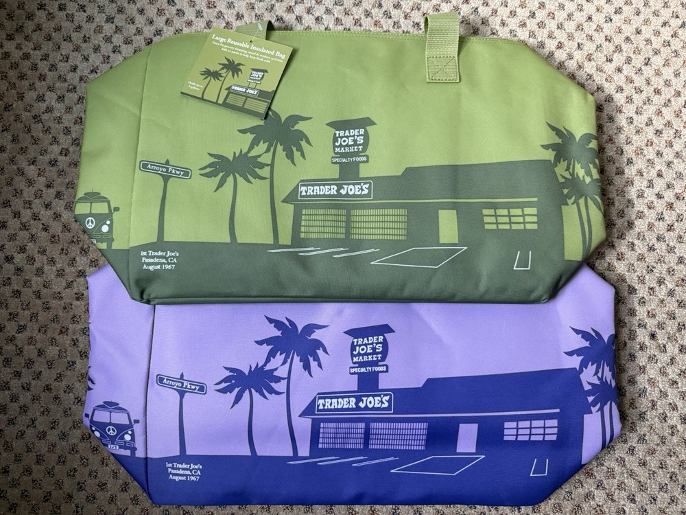2 PCS Trader Joe’s 8 Gallon Purple & Olive Green Cooler Large Insulated Tote
