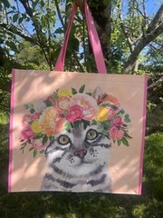 CUTE House Cat’s FLORAL 🌸Reusable Durable Shopping Eco Grocery Market Bag NEW