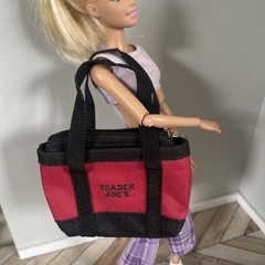 Trader Joes Micro Tote Mini Black And Red Zip Fits Barbie