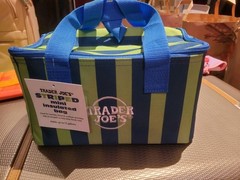 One Trader Joe’s Mini Insulated Bag Cooler Striped 1.5 Gal Navy Green