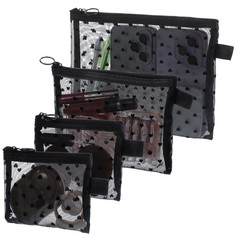 APLZGMG 4 Pcs Mesh Makeup Bag Set with Zipper, Heart Printed Mini Black