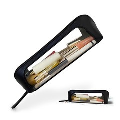 JFANexplore Clear Makeup Brush Bag Case,Leather Travel Make up Black