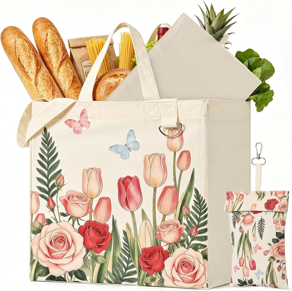 Large Canvas Grocery Tote Bag 1 3 Pack Heavy Duty Cotton Canvas Totes Washable 2