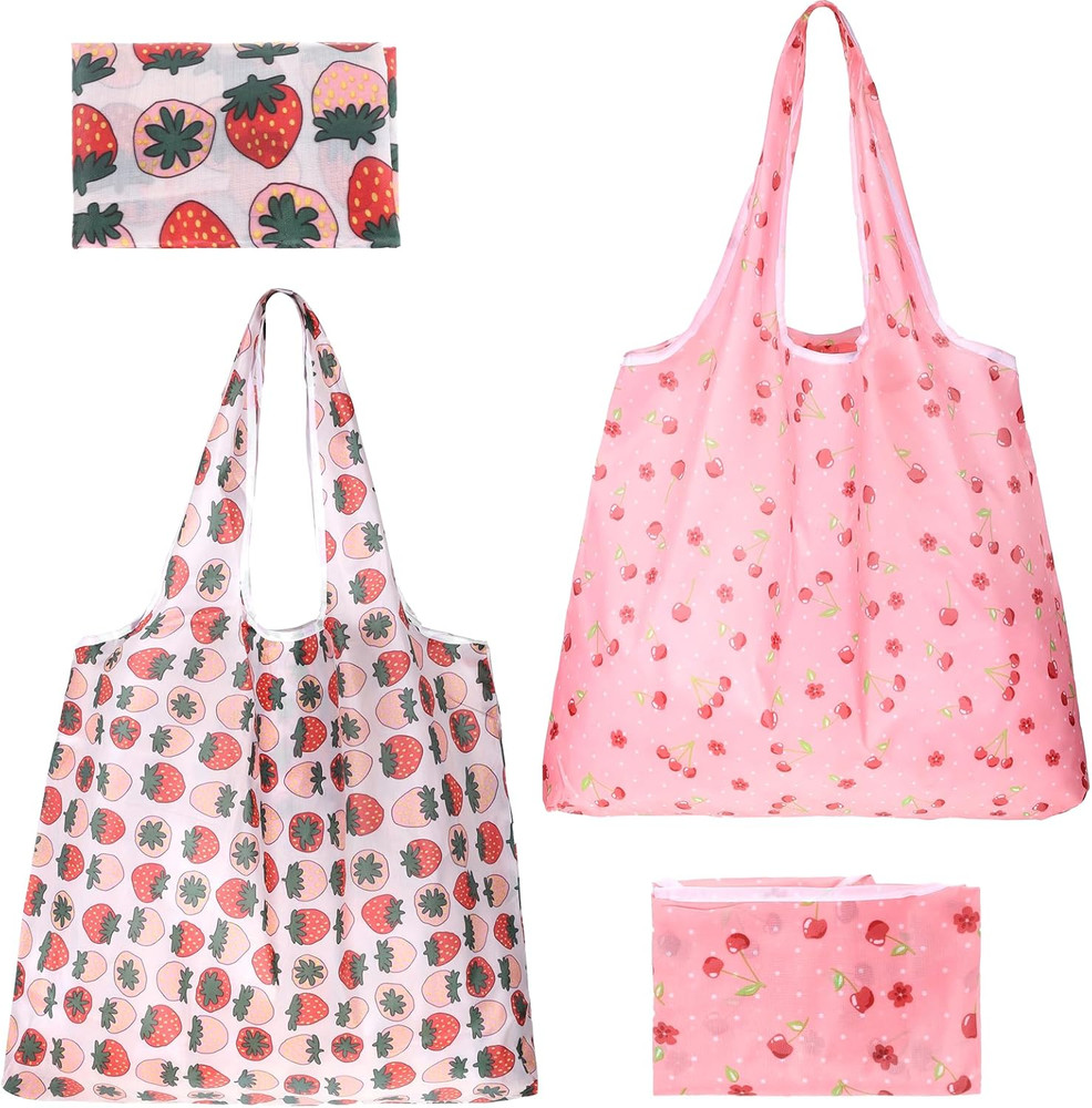 2 Pcs Reusable Shopping Bags Cute Extra Large Foldable Bag Travel Waterproof Tot