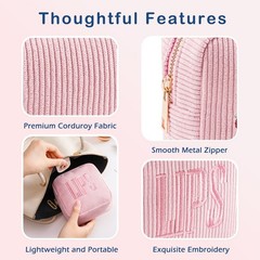 Lestikave Small Makeup Bag for Purse，Personalized Mini Corduroy 01Pink LIPS