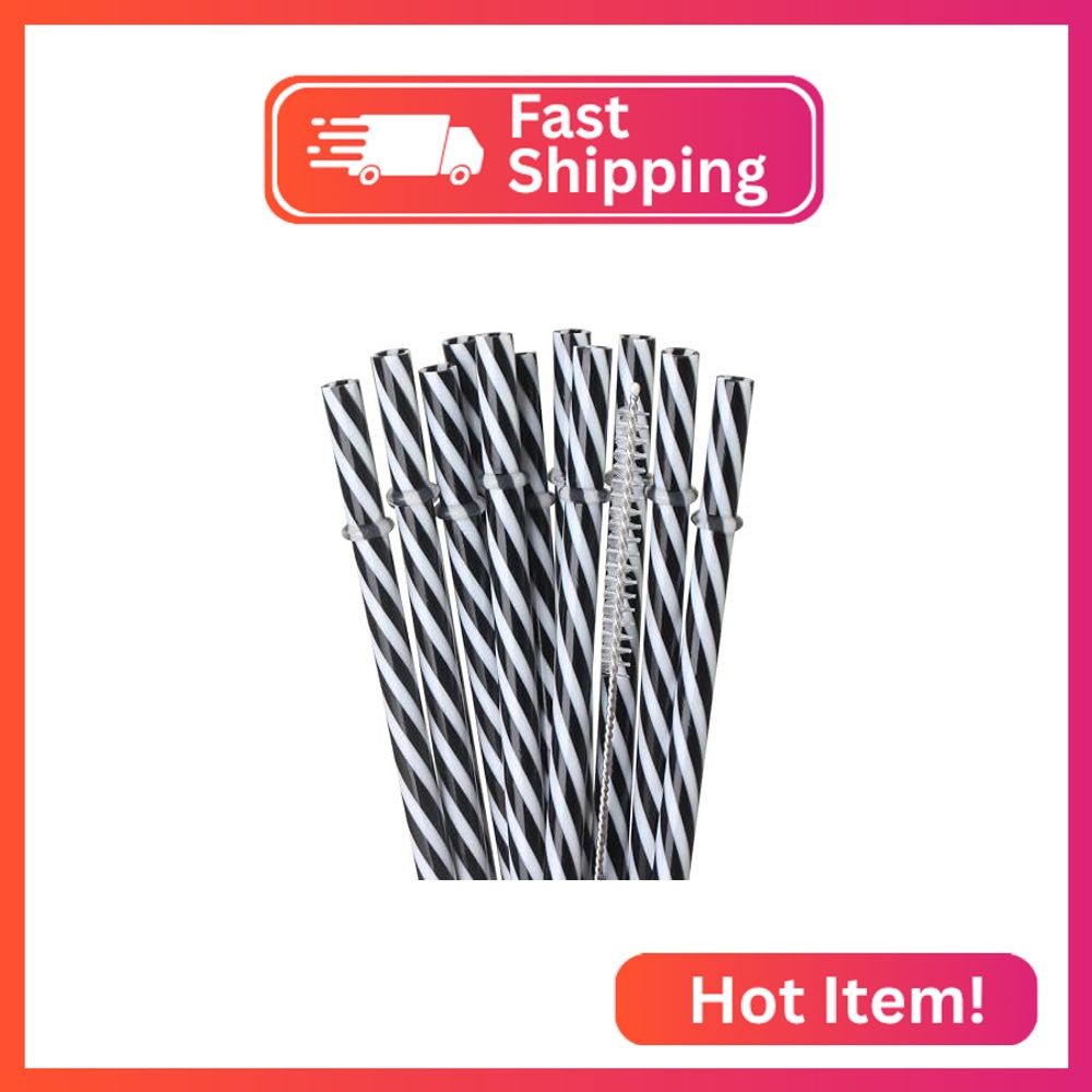 Dakoufish 12 Piece 9 Inch Reusable Plastic Thick Drinking Straws BPA Free Mason