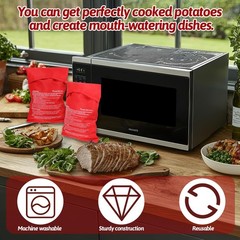 2 PCS Red Baked Potato Microwave Bag, Reusable 10.04in x 7.28in,