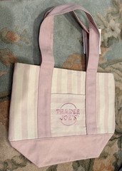 Trader Joe’s Pink & Beige Striped Tote Bag Small 11x12x12 in Polyester
