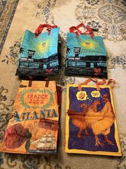 4 Trader Joes Shopping Bag 50 Anniversary 1967 Atlanta Orange Chicken Tote Lot