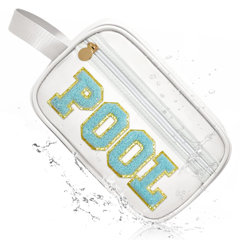 COSHAYSOO Clear POOL Makeup Bag Small Travel Pouch for Women White-POOL