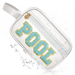 COSHAYSOO Clear POOL Makeup Bag Small Travel Pouch for Women White-POOL