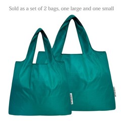 Large & Small Foldable Tote Nylon Reusable Grocery Bags, Set of 2, Teal