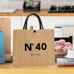 N° 40 Jute Reusable Tote Bag Waterproof Inner Pocket 14x12x5 in