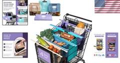 Lotus 4-Pack Detachable Reusable Grocery Bags with Insulated Tote & Wine Holder