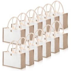 12 Pieces Jute Tote Bags Burlap Tote Beach Bags with Handles Reusable Waterpr…