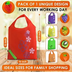 5 PCs Fruit Micro Tote Bag – Reusable Grocery Bags Foldable with 15″x15″ Capa…