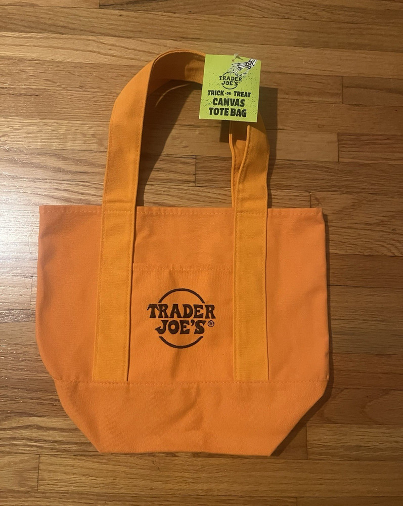 Trader Joe’s Trick-or-Treat Canvas Tote Bag Small Solid Orange/Purple 13x6x10 in