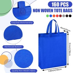 160 Pcs Non Woven Tote Bags Bulk 11.8 x 15 x 4 Inch Large Reusable Grocery Ba…